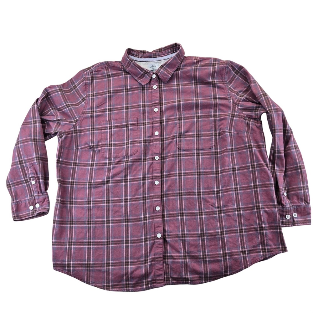 Ridgecut Shirt Women 3X Burgundy Plaid Toughwear Long Sleeve Button Down Cotton